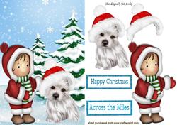 Small Child with Westie in Santa Hat in the Snow