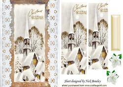 Lovely Church Scene with Snow on Lace Pyramids