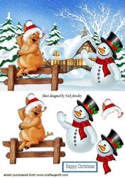 Snowman with Little Pig in Santa Hat