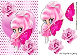 Little Faerie in Pink with Hearts and Roses