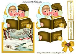 Carol Singers with Snow Scene of a Church in Gold Frame