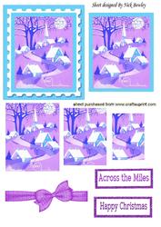 Pretty Lilac/turq Snow Scene of Church & Cottages Pyramidss