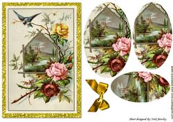 Summer Scene of Roses and Birds Oval Pyramids
