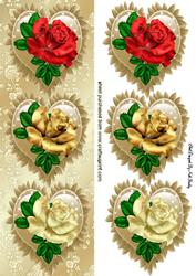 Gold Frilly Hearts With, Red, Gold and Cream Roses Tall Dl