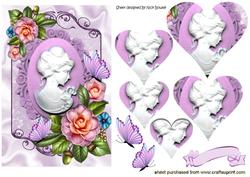 Pretty Cameo Lady with Roses and Butterflies Heart Pyramids