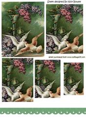 Beautiful Playful Vintage Doves with Flowers Pyramids