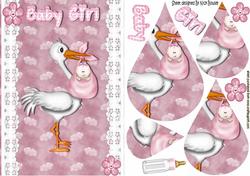 Stork Carrying Sweet Baby Girl, Teardrop Pyramids