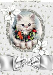 Little Kitten with Holly Wreath and Poinsettias A4
