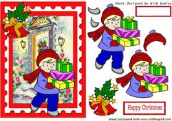 Little Boy with Presents Outside His Front Door