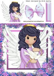 Sweet Angel in Pink Holding Dove in Flower Frame 8x8