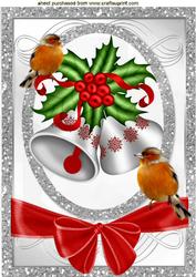 Lovely Silver Bells with Holly Berries, & Robins A4