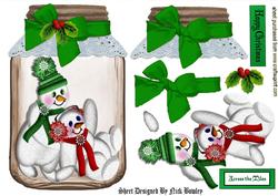 Naughty Snowmen in a Jam Jar with Bow & Holly