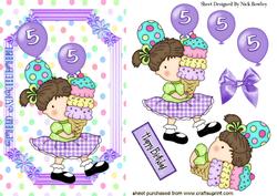 Sweet Birthday Girl Aged 5 with Balloons