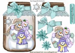Lovely Snowman Family in Bobble Hats in a Jar