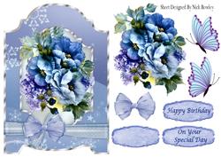 Pretty Shades of Blue Flowers with Butterflies & Bow