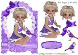 Little Girl Pretty in Purple with Little Birds