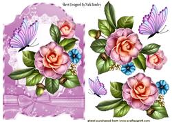Array of Pretty Flowers and Butterflies on Lace