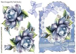 Pretty Blue Roses on Lace with Bow