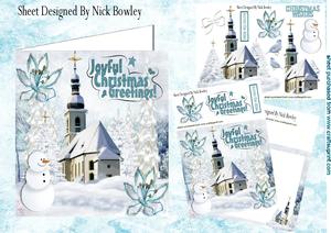 Winter White Snow Scene of Church with Trees 8x8 Mini Kit