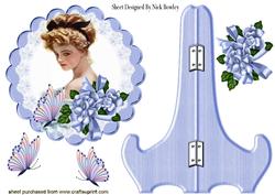 Vintage Lady with Blue Flowers on a Plate & Stand