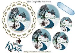 Snow Scene and Little Snowman on a Plate Topper Oval Pyramid