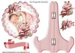Pretty Baby Girl Sleeping with Pink Roses Plate & Stand