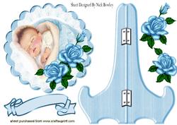Pretty Baby Boy Sleeping with Blue Roses Plate & Stand