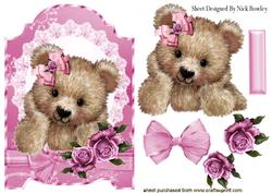 Cute Fuzzy Bear with Pink Roses and Bow