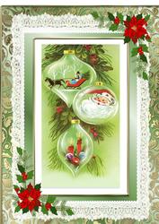 Christmas Baubles of Santa on Lace with Poinsettias A4