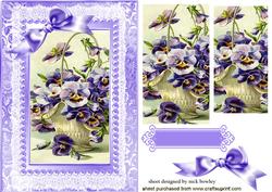 Purple Pansies in a Basket, with Lilac Bow, and Lace Pyramid