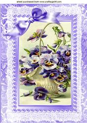 Purple Pansies in a Basket, with Lilac Bow, and Lace A4