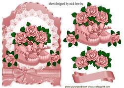 Blush Pink Baby Bootees, with Pink Roses & Bow
