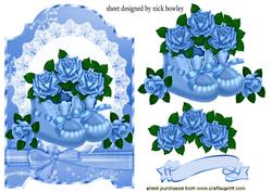 Baby Blue Bootees, with Blue Roses, and Bow