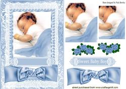 Sweet Baby Boy, with Satin Bow and Lace Pyramids