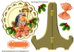 Robin with Lamp, Poinsettias and Bow Plate & Stand