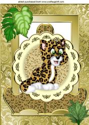 Cute Tiger on a Plate & Stand with Leaves in Ornate Frame A4