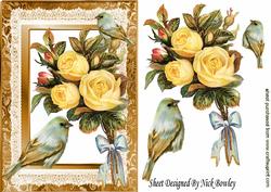 Bouquet of Yellow Roses with Bow & Birds