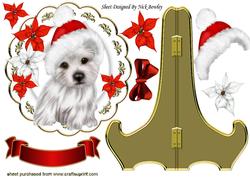Cute White Westie in Santa Hat with Poinsettias,ornate Plate