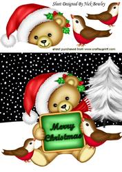 Santa Bear with Robins in the Snow 8x8