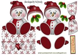 Jolly Little Snowman in Red with Holly Over the Edge