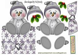 Jolly Little Snowman in Silver with Holly Over the Edge