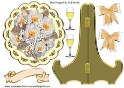 Peach Roses Wedding Bouquet on Plate & Stand