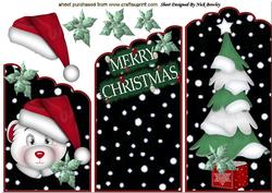 Cute Bear in Santa Hat,with Christmas Tree Cascade Card