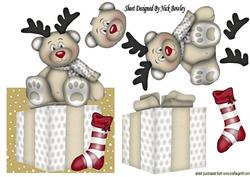 Little Reindeer Bear with His Stocking Over the Edge