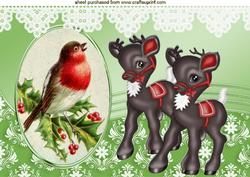 Reindeers with Little in Ornate Frame with Lace A4