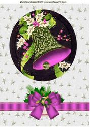 Vintage Bells in Pink with Holly & Bow A4