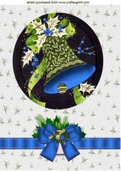 Vintage Bells in Blue with Holly & Bow A4