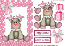 Little Pink Reindeer with Bells and Bow with Presents