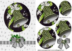 Vintage Bells in Silver with Holly & Bow, Oval Pyramids