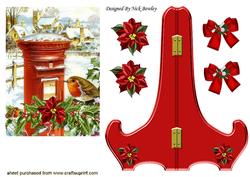 Vintage Snow Village with Poinsettias & Robins with Stand